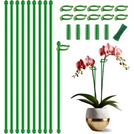 Plant Stakes 15 inch SupKing 10Pcs Orchid Support Sticks with Clips Garden Poles Extended to 2/3/4ft for Indoor Outdoor Potted Tomato Rose Amaryllis Vegetables Monstera Comes with 20 Plants Ties