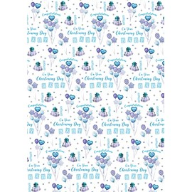 2 Sheets Congratulations On Your Christening Day Boy Balloons Design Wrapping Paper Gift Wrap Blue and White (PA)
