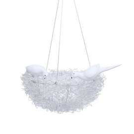 PROYONGOO Bird's Nest Art Pendant Lamp, Creative LED Hanging Ceiling Light with Bird&Nest, Woven Nest Chandelier for Living Room Dining Room Study Room Bedroom, Silver