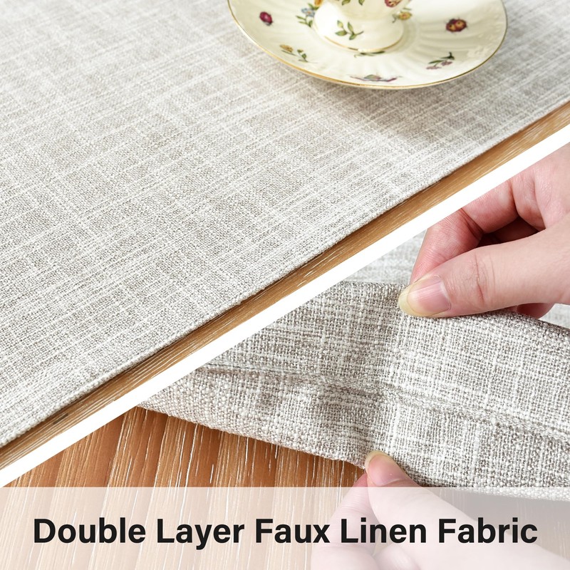 Reversible Double Layer Table Runner Faux Linen Fabric Beige Table