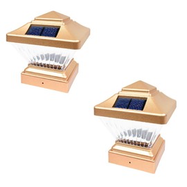 Square Solar LED Light Post Deck Cap 4x4 PVC Fence Style Outdoor Garden Light Landscape Lamp Lawn Vinyl Wood (Copper - 2 Pack)