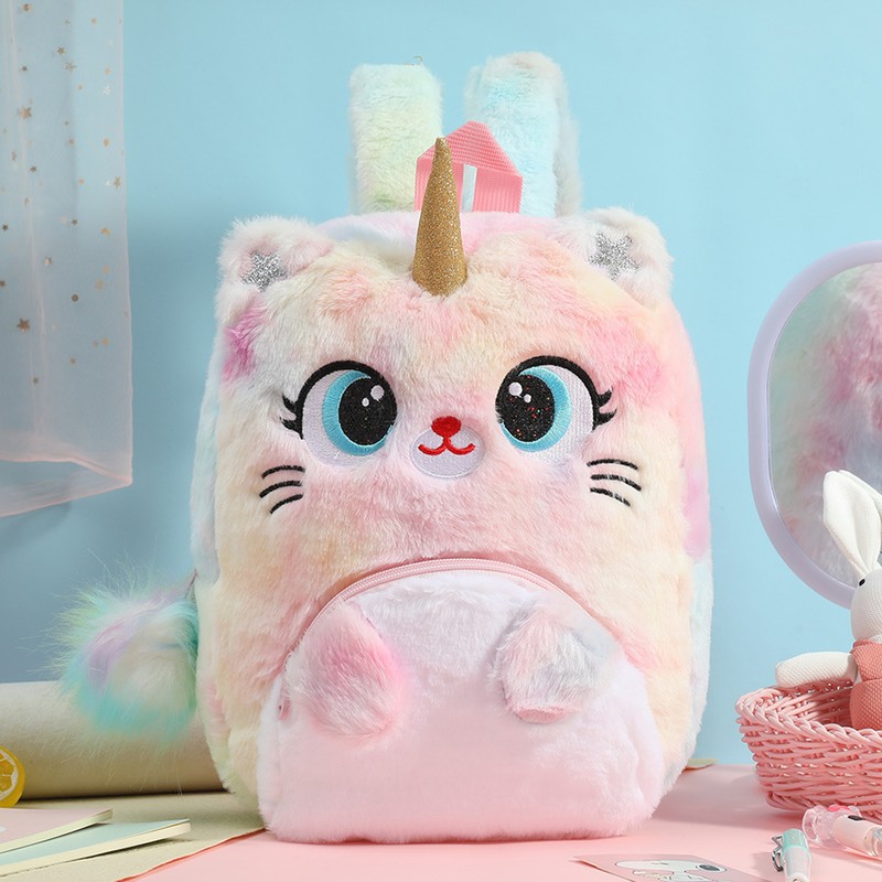 Cat Backpack Girls Plush Colorful Cute Bookbags School Bags Gift