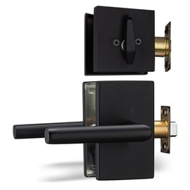 Berlin Modisch Passage Lever Door Handle and Single Cylinder Deadbolt Lock and Key Designer Series Lever Handle Set [Front Door or Office] Handleset Heavy Duty – Iron Black Finish