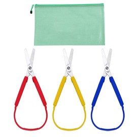 HOMEJOY Pack of 3 Loop Scissors with Handle, Self-Opening Safety Scissors, Self-Opening Scissors, Suitable for Children, Adults, for Special Needs, Paper Work, Sewing Crafts, Crafts