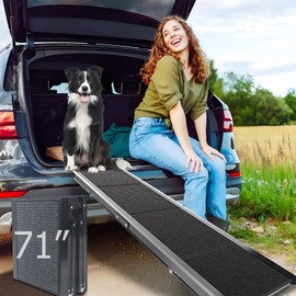 RUBLELITIE Dog Ramp for Cars SUV Truck-17.3x71in Heavy Duty Foldable Wide Outdoor Pet Stairs with Non-Slip Surface Portable Folding Design for Large Dogs Up to 250lbs (71" L x 17.3" W)