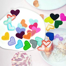 62 Pcs Heart Iron On Patches, Sew on/Iron on Heart Patches, Colorful Embroidered Heart Iron on Decals, Ironable Heart Applique Patch, for Clothes Hats Jeans Backpacks Shoes DIY Repair Decoration