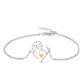 YL Bracelet Mother and Daughter 925 Sterling Silver Cut 12 Birthstone Cubic Zirconia Heart Bracelet for Mother Women, Sterling Silver, Cubic Zirconia