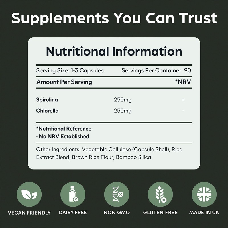 Certified Organic Spirulina & Chlorella Capsules | 1000 mg per