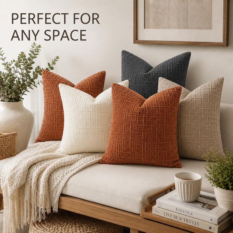 Chenille Throw Pillow Covers 18x18 Inch Orange, Set of 2