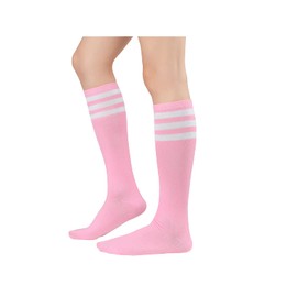 Century Star Knee High Socks for Womens Triple Stripe Tube Socks Athletic Thigh High Tights Sport Socks 1 Pack Pink White One Size