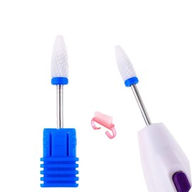 2Pcs Nail Drill Bit Medium Grit Ceramic Drill Bit Corn Head Ceramic Grinding Parts Electric Grinding Machine Accessories White Ceramic Cone File Bit Manicure Polishing Removing Cuticle( Nail Brush）