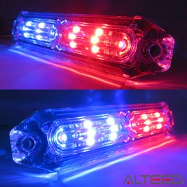 ALTEED Small Thin LED Flash Light Bar, 24 Patterns, Synchronous Interlocking Function, Compatible with 12V 24V Automobiles (Red/Blue)
