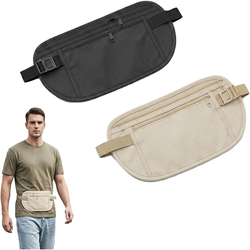 2pzs Cinturón de Viaje Antirrobo y Cangurera Deportiva para Hombre