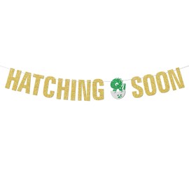 Hatching Soon Banner, Dinosaur Theme Baby Shower Party Decorations Banner for Boys, Gold Glitter Gender Reveal Party Hanging Decor, Dinosaur Birthday Party Supplies and Gifts