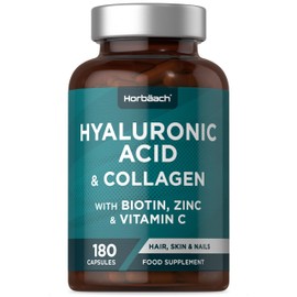 Hyaluronic Acid Supplement with Collagen | 180 Capsules | High Strength Complex with Biotin, Zinc and Vitamin C | Hair, Skin and Nails Formula | by Horbaach