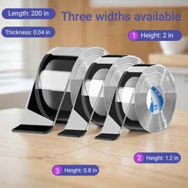 JMYBGC Extra Wide Nano Double Sided Tape - Removable Washable Adhesive for Walls, Home, Tiles, Glass, Mirror - No Residue Heavy Duty Sticky Tape (3 Roll) (0.8 in + 1.2 in)