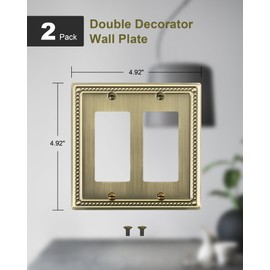 TREEWELL 2-Pack Double Decorator Outlet Cover Plate, Pearls Decorative Switch Plates and Outlet Covers, 2 Gang Antique Brass Metal Wall Plates, Corrosion Resistant