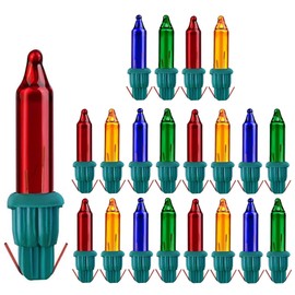 20x 2.5v Assorted with Green Base Mini Christmas Tree Light Bulbs Replacement Mixed Colors Red, Orange, Green, Pink and Blue