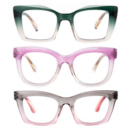 OuShiun 3 Pack Reading Glasses for Women Men, Fashionable Computer Readers with Spring Hinge, Stylish Multi-Style Combination(MIX3 +3.0)