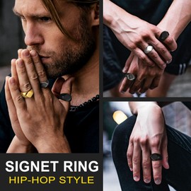 Bestyle Cool Black Signet Rings Square Shape Stainless Steel Big Biker Ring for Men Women, Solid Heavy Hip Hop Statement Thumb Ring, Chunky Big Finger Ring, Size 7