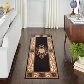 Superior Indoor Runner Rug, Jute Backing, Plush Floral Rugs for Hallway, Living Room, Kitchen Floors, Bedroom, Office Floor Cover, Medallion Rugs, Elegant Medallion Collection, 2' 7" x 8', Coffee