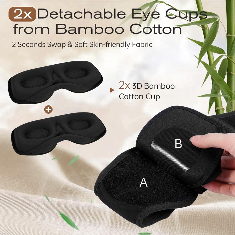 MUSICOZY BambooCotton Sleep Mask Headphone with Dual Removable 3D Eye