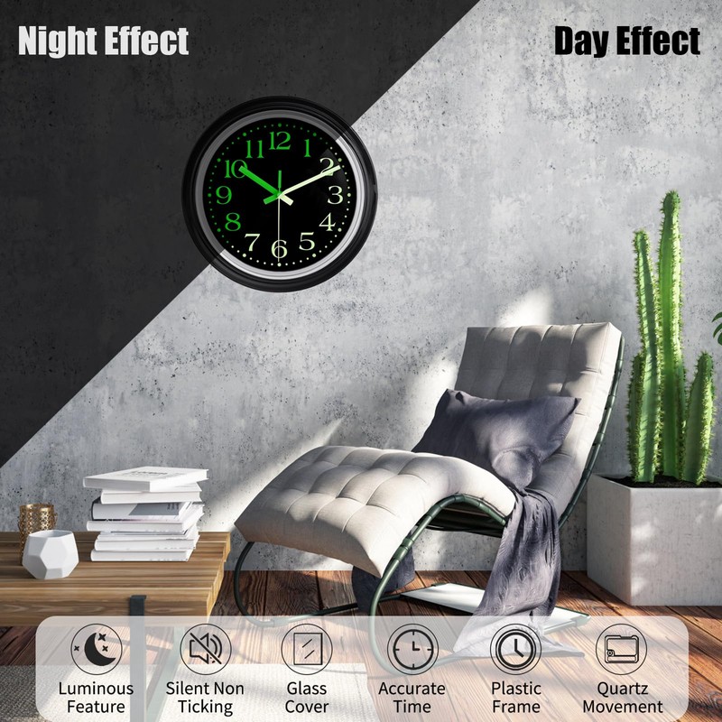 JoFomp Glow in The Dark Clock Wall Decor, 12 Inch