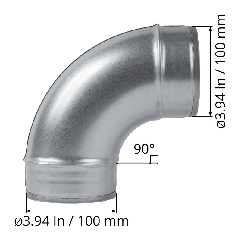 ECOPRO VENT 4" Inch 90˚ Degree Galvanized Steel Duct Elbow