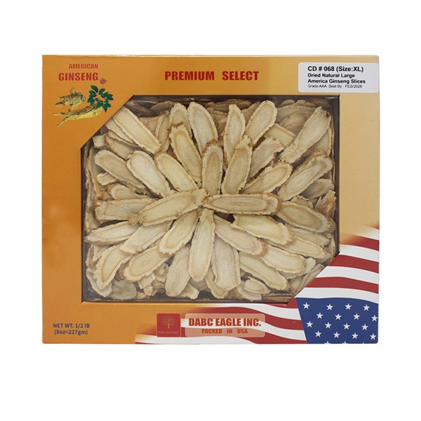 DABC OAK LAND American Ginseng Slices from Wisconsin (Sliced Ginseng Root Wisconsin Grown!Most People Use It to Make Ginseng Tea! Good for Health! 多年生長 大切片 花旗參/西洋參-in Box (Large 8oz/Box-O)