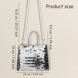 FuninCrea Sequins Small Handbag Women's Sparkling Women's Handbag Small Handbag Mini Women Handbag Evening Bag with Removable Chain and Inner Pocket with Zip, silver