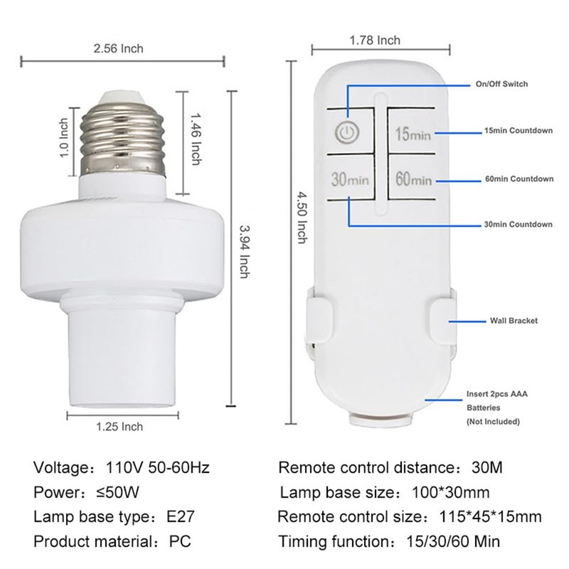 SZXJY Remote Control Light Socket with 15 30 60 Minute