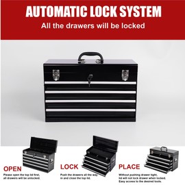 Heavy Duty 21 Inches Metal Tool Box with 4 Drawers - Portable Locking Tool Chest with Ball Bearing Slides, Powder Coated Steel & EVA Liners - Multi-Function Garage & Workshop Organizer (Black)