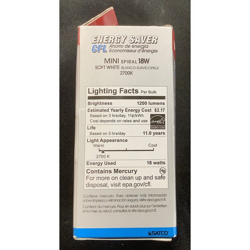 Satco Mini Compact Fluorescent Bulb 18W Soft White S7224 @3