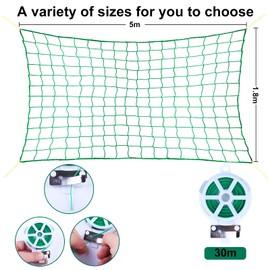 EKKONG Plant net, trellis net, greenhouse, trellis net for cucumbers, premium trellis net with large mesh width, for cucumbers, tomatoes and climbing aids for climbing plants, mesh width (1.8 m x 5 m)