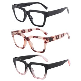 OWTXIS Oversized Square Reading Glasses for Women Oprah Style Blue Light Blocking Readers with Spring Hinge Large Frame (Black, Black Pink, Pink Leopard, +1.75)