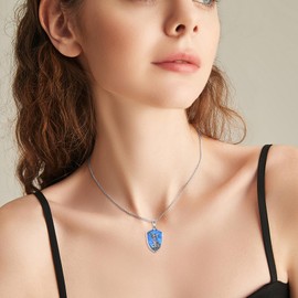 YFN Saint Michael Necklace Sterling Silver St Michael Pendant Necklace Blue Opal Archangel Jewelry Gifts for Women Men Christian Gifts, Normal, Sterling Silver, No Gemstone