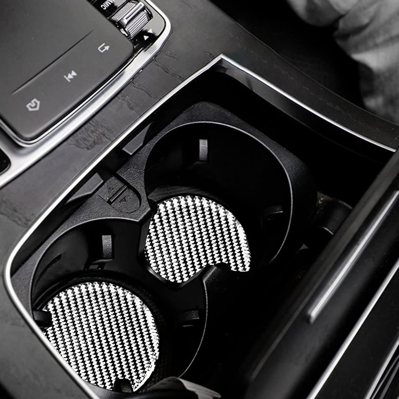 BESULEN Car Cup Holder Coaster, 2 PCS Carbon Fiber Non-Slip