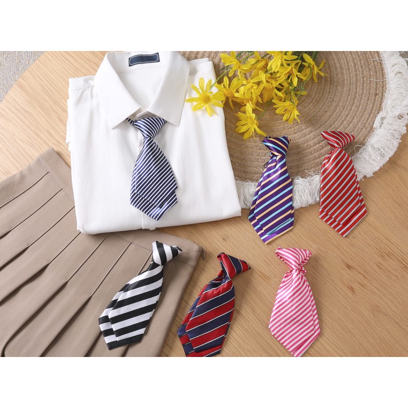 Elerevyo Women's Cute Uniform Necktie, Pre-tied Knot, Striped Short Necktie,