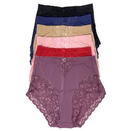 Women's 6 Pack High Waist Cool Feel Brief Underwear Panties S-5xl (Lace Decorated Girdle, X-Large)