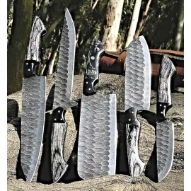 Handmade CUSTOM HAND MADE FORGED DAMASCUS STEEL BLADE CHEF KNIFE SET KITCHEN KNIVES 2800