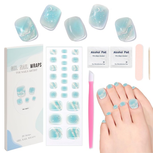 XEAOHESY 26pcs Semi Cured Gel Toe Nail Strips, Pedicure Nail