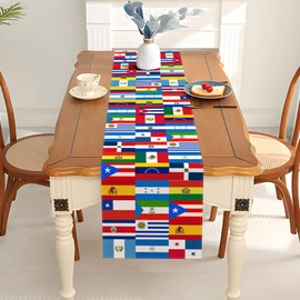 Pudodo Hispanic Heritage Month Table Runner Spanish Classroom 21 Countries Flags Party Fireplace Kitchen Dining Room Home Decoration (13" x 72")