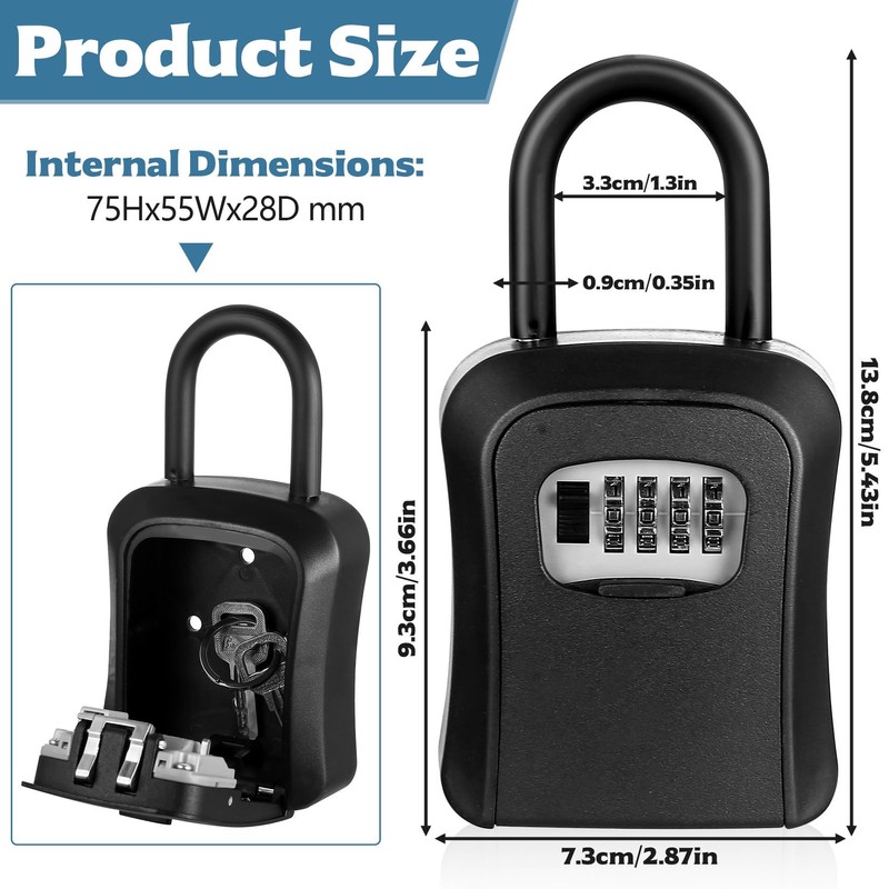 Aoyfuwell Key Safe with Shackle, Key Safe with Number Code,