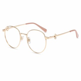 Firmoo Blue Light Filter Glasses Without Prescription Women's Bow Knot Element Round Computer Glasses Screen Glasses Metal Frame Glasses, gold