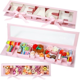 CroBlissful 2 Pcs Teacher Appreciation Gift Boxes Thank You Gifts for Teacher Back to School Gifts Empty Teach Letter Flower Box Fillable Chocolate Strawberry Candy(Pink)