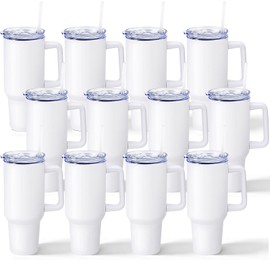 YOUKE OLA 12 Pack Sublimation Tumblers 40oz with Handle Blanks Stainless Steel Insulated Large Tumbler Bulk Coffee Travel Cups for Tumbler Heat Press Sublimation Oven Printing, White