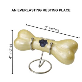 Decorative Bone Shape Aluminium pet urns Casket with Hand Engrave paw Mark for Pets Ashes with Display Stand - Unique Beautiful Cremation Urn for Pets -Memorial Keepsake for Dogs,Cats.. (Yellow)