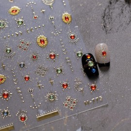 Bohemia Jewelry Nail Stickers 5D Embossed Jelly Nail Decals Luxury Gold Star Rhinestone Design Nail Art Stickers Self-Adhesive Nail Art Accessories Noble Jewelry Nail Art Supplies for Women