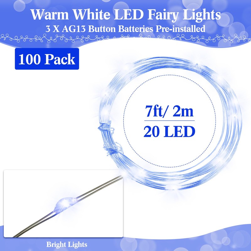 Hortsun 100 Pack Fairy Lights Battery Operated 3 Speed Modes,