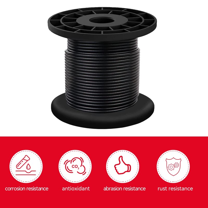 304 Stainless Steel Black Vinyl Coated Wire Rope,1/16 Inch Overmolded